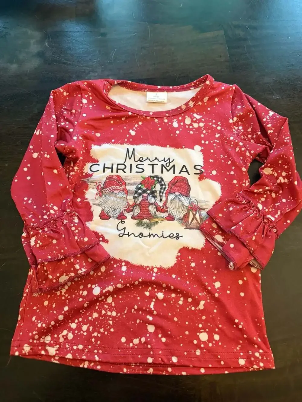 Merry Christmas Gnomies Ruffle Top and Buffalo Plaid Bell Bottom Pants Size 2T